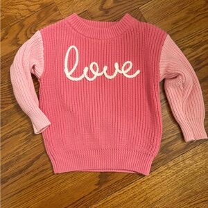 Pink Knit Sweater with Love Script